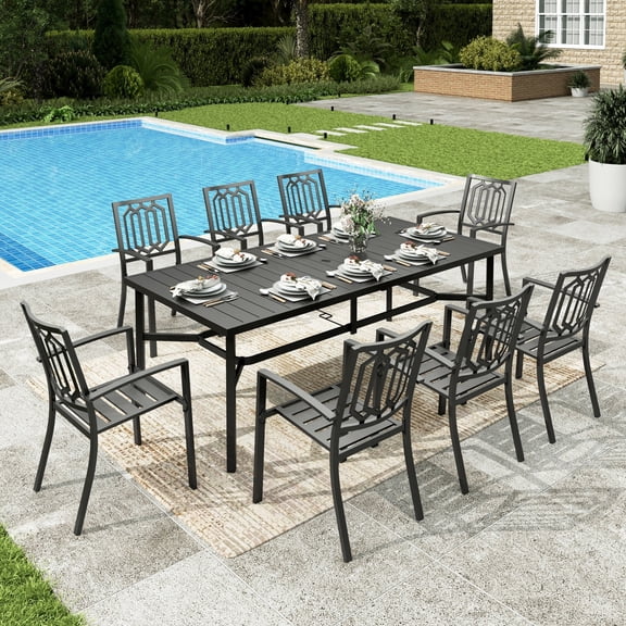 Sophia & William 9 Piece Patio Dining Set Outdoor Metal Table & Chairs Set Outside Furniture Set for 8