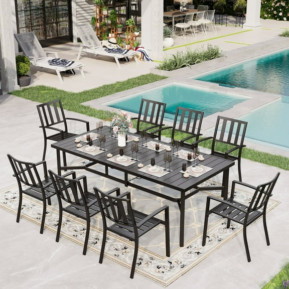 Sophia & William 9 Piece Patio Dining Set Outdoor Metal Furniture Set 83"L Table & Stackable Chairs for 8