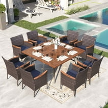 Sophia & William 9-Piece Patio Dining Set with 8Pcs Rattan Chairs & 1Pc Large Square Table for 8 People