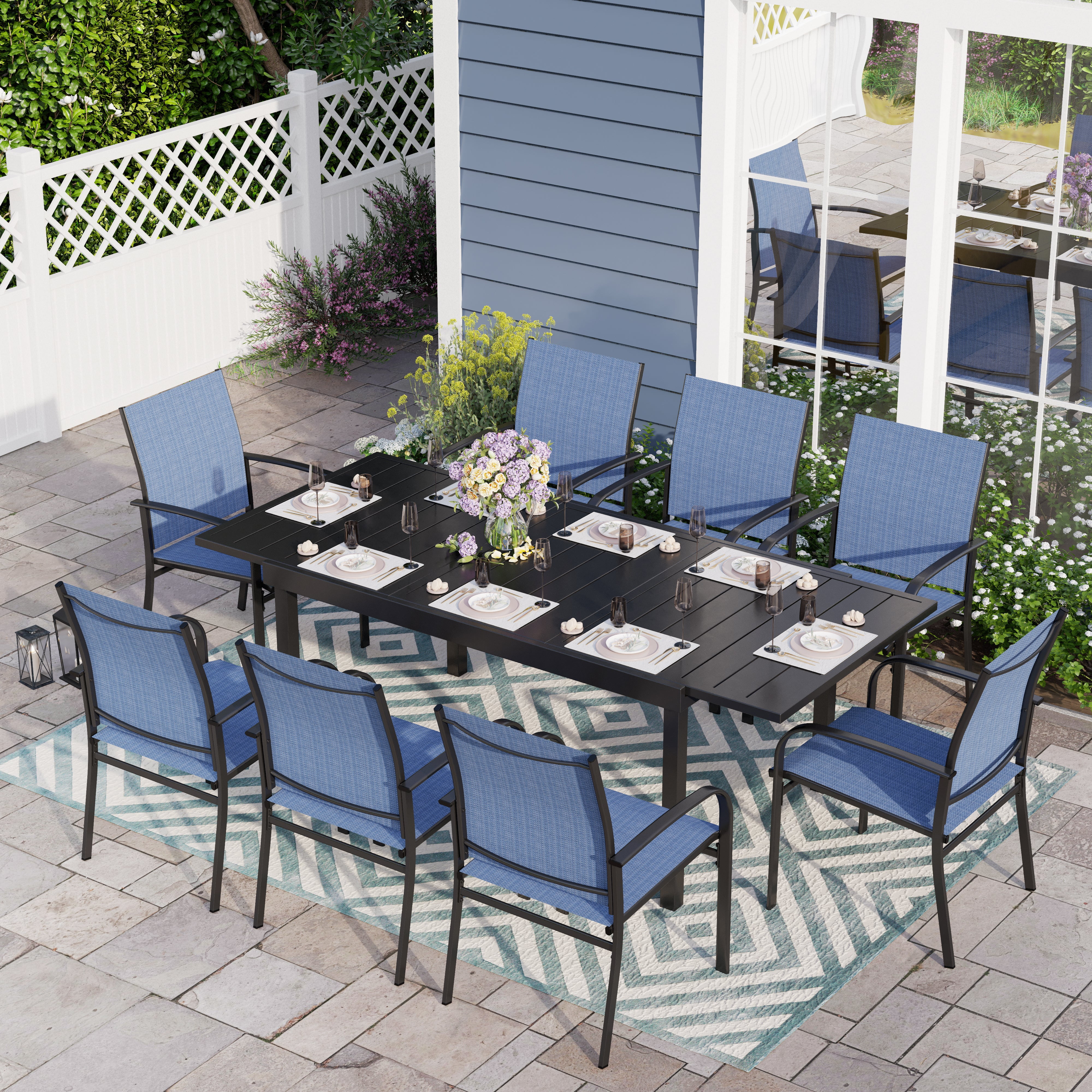 Sophia William 9 Piece Patio Metal Dining Set Expandable Patio
