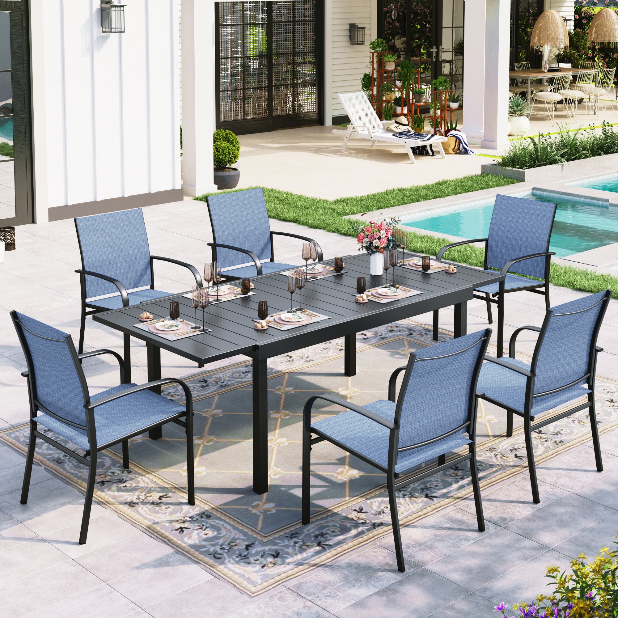 Sophia \u0026 William Outdoor 9-Piece Dining Set with Expandable Patio Table and  8 Brown Textilene Chairs - Walmart.com