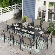 Sophia & William 9 Piece Patio Metal Dining Set Expandable Patio Dining Table and 8 Brown Textilene Chairs