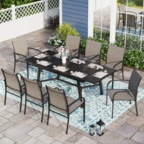 Sophia & William 9 Piece Patio Metal Dining Set Extendable Table and 8 Brown Textilene Chairs