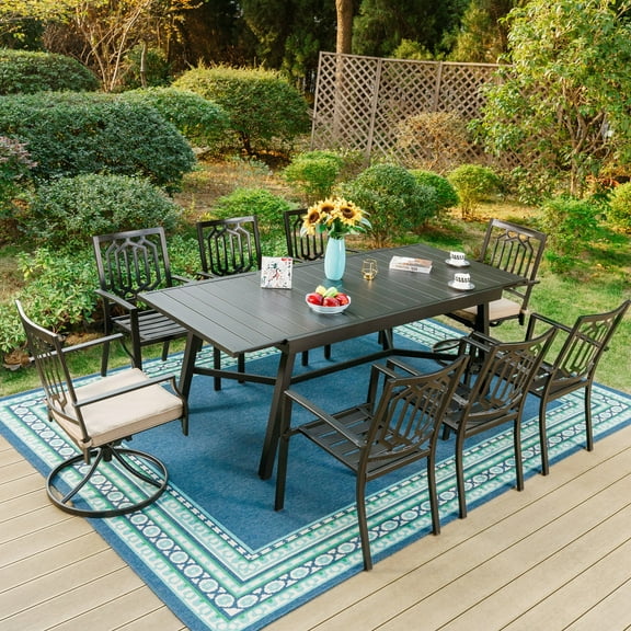 Sophia & William 9 Pieces Metal Outdoor Patio Dining Set with Extendable Table - Black