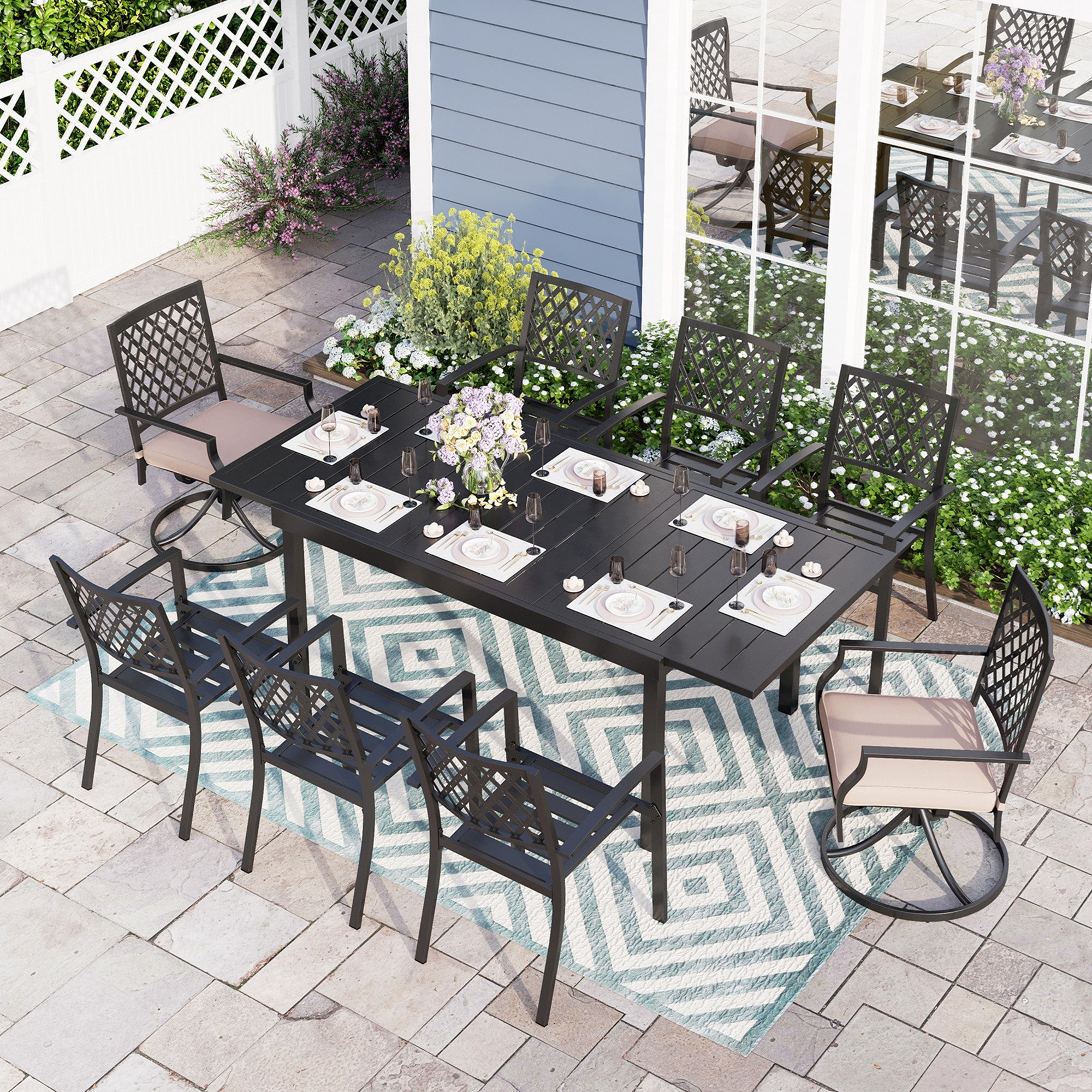 Sophia & William 9 Pieces Metal Patio Dining Set Outdoor Furniture Set ...
