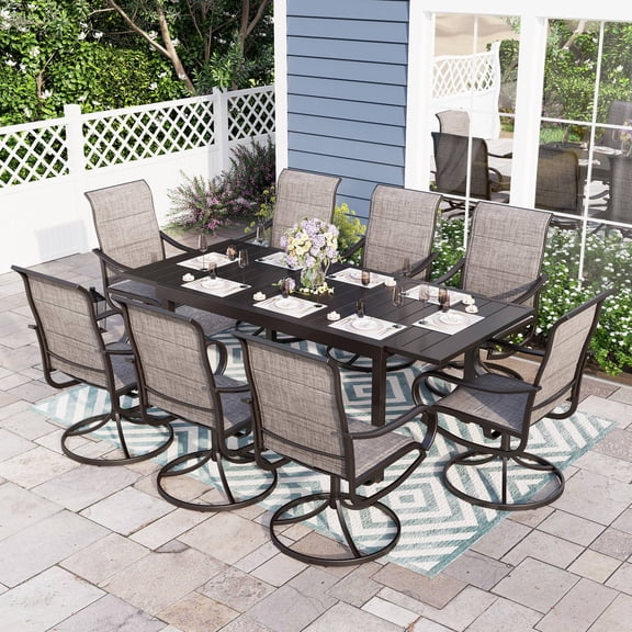 Sophia & William 9 Pieces Metal Patio Dining Set Outdoor Swivel Padded Textilene Chairs and Extendable Table Furniture Set for 8