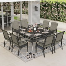 Sophia & William 9 Pieces Outdoor Patio Dining Set with 8Pcs Textilene Chairs & 1Pc 60" x 60" Metal Table for 8