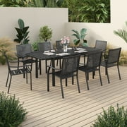 Sophia & William 9 Pieces Patio Outdoor Dining Set Metal Stackable Chairs and Expandable Table for 8