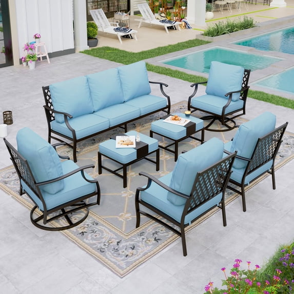 Sophia&William 9 Seat Outdoor Patio Furniture Set Outdoor Conversation Set Outside Sofa with 4 Chairs & 2 Ottomans for Deck, Lawn, Backyard, Blue