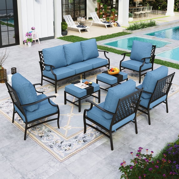 Sophia&William 9 Seat Outdoor Patio Furniture Set Metal Conversation Set with Coffee Table & 5.75" Extra Thick Cushions & 4 Chairs, Navy Blue