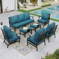 thumbnail image 1 of Sophia&William 9 Seat Patio Furniture Set Outdoor Metal Conversation Set with Ottomans & 2 Rocking Chairs & 2 Fixed Chair & 5.75" Thickened Cushions, Pacific Blue, 1 of 7