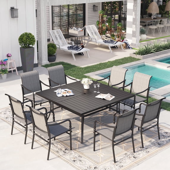 Sophia & William 9Pcs Patio Dining Set Outdoor 60" Square Table & Textilene Chairs Furniture Set