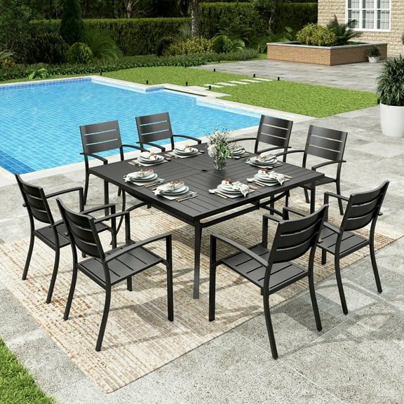 Sophia&William 9Pcs Patio Dining Set Outdoor Metal Stackable Chairs and 60" Square Table Furniture Sets for 8