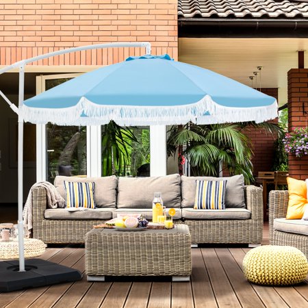 Sophia & William 9ft Patio Offset Hanging Umbrella with Fiberglass Ribs & Tassel, Light Blue