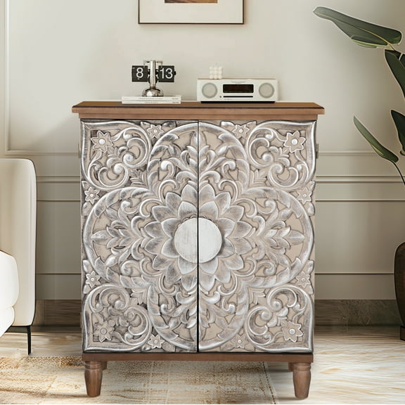 Sophia & William Accent Storage Cabinet with Silver Flower Carved Pattern