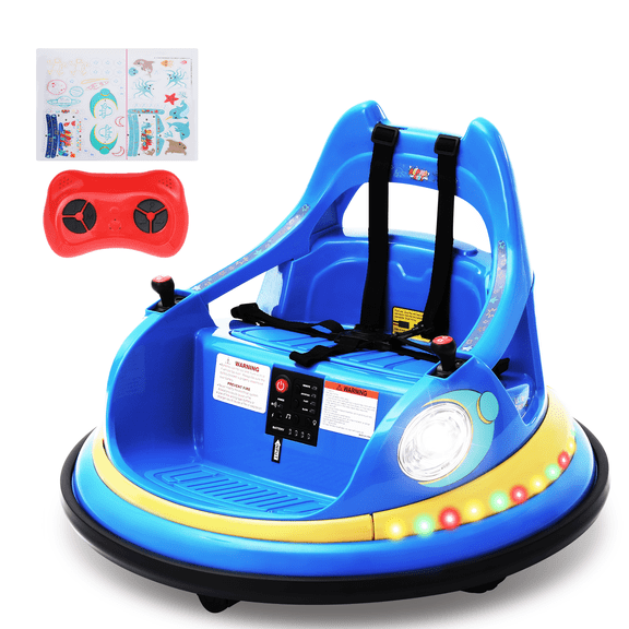 Sophia&William Bumper Car for Kids 12V Battery Powered Ride on w/Bluetooth Music, LED Lights, Remote Control, Electric Toy Car in 2 MPH with DIY Stickers, Blue