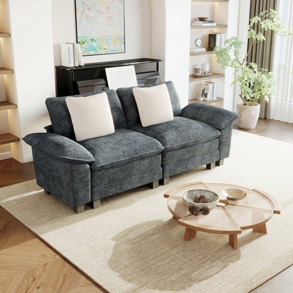 Sophia&William 87.5"L Modular Sectional Sofa Sets, Modern Chenille Cloud Couch Sofa Oversized Loveseat with 2 Pillows for Living Room,Blue
