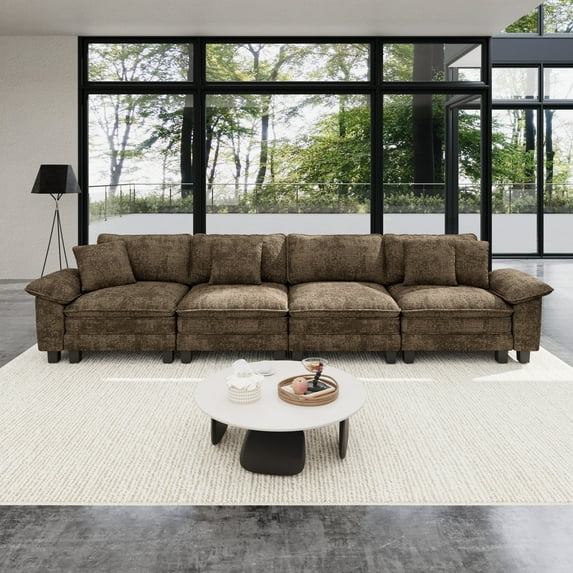Sophia&William Modular Sectional Sofa Sets, Oversized Cloud Couch Set 4-Seat 24.4"W Deep Sectional Sofa with 4 Throw Pillows for Living Room,Taupe