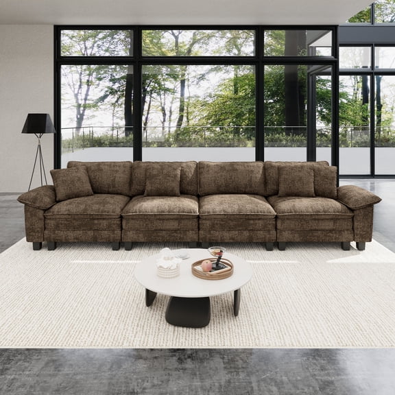 Sophia&William Modular Sectional Sofa Sets, Oversized Cloud Couch Set 4-Seat 24.4"W Deep Sectional Sofa with 4 Throw Pillows for Living Room,Taupe