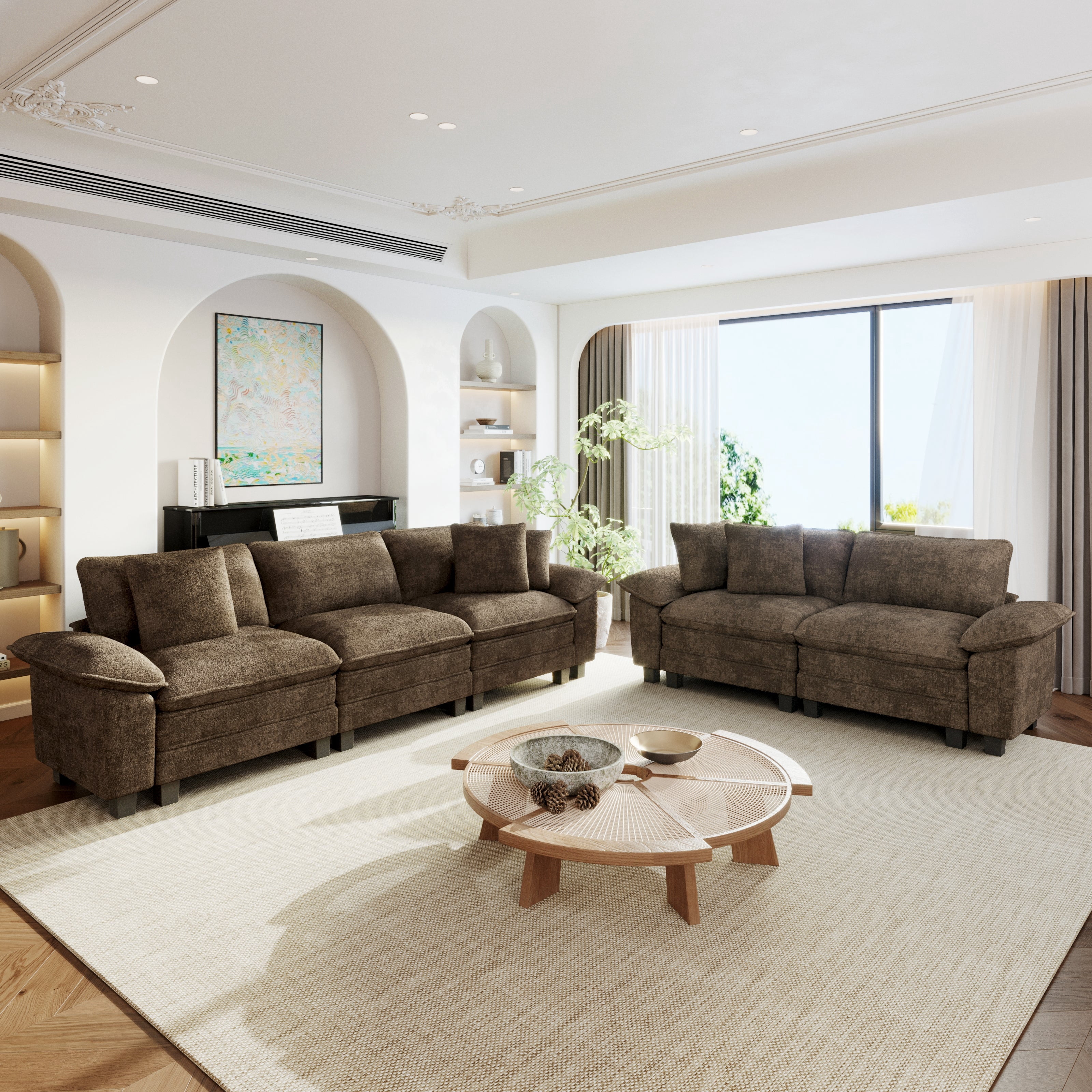 Sophia&William Sectional Sofa Sets, Oversized Cloud Couch Set 5-Seat Chenille Modular Sectional Sofa with 5 Pilliows & Deep Seat for Living Room, Taupe