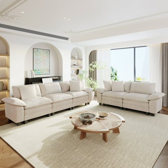 Sophia&William Sectional Sofa Sets, Modern Chenille Cloud Couch 5-Seat Deep Modular Sofa Oversized Sectional with 5 Pilliows for Living Room, White