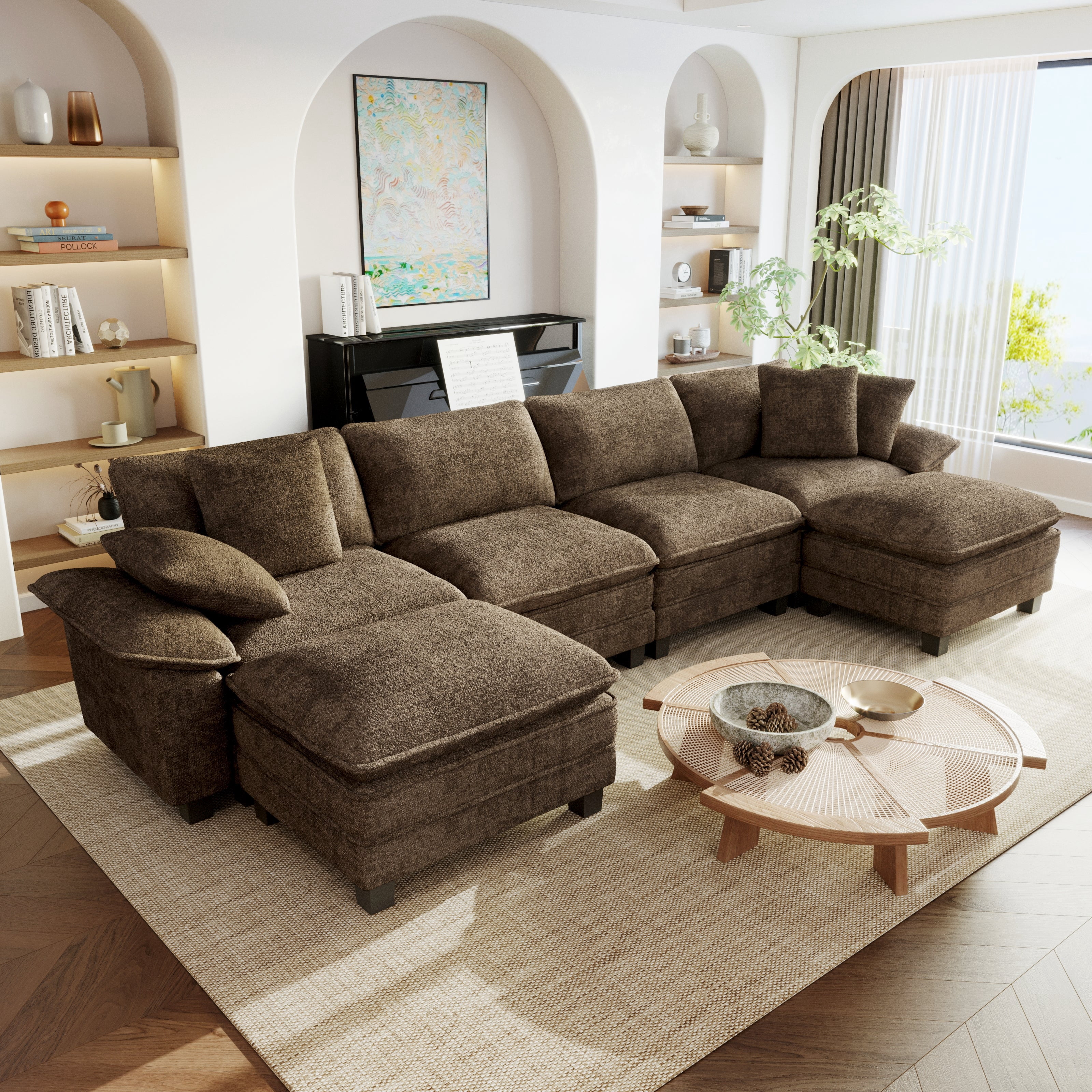 Sophia&William 157.5"L Modular Sectional Sofa Sets, Modern Chenille Couch 6-Seat Oversized Cloud Sofa with 4 Pillows & 2 Ottomans for Living Room,Taupe