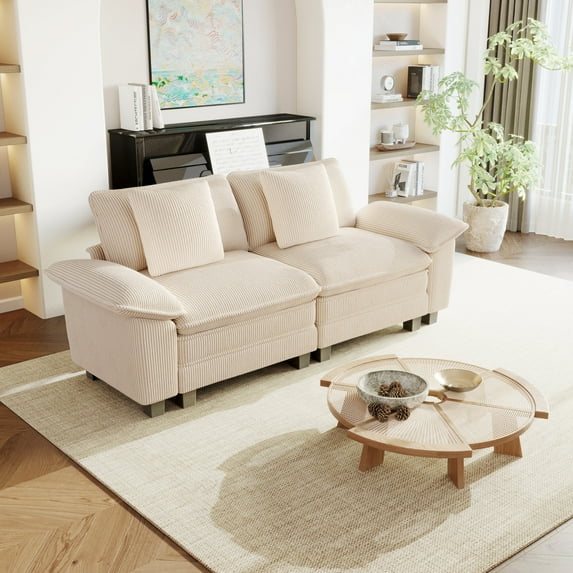 Sophia&William 87.5"L Modular Sectional Sofa Sets, Modern Chenille Cloud Couch 2-Seat Oversized Sofa with 2 Pillows for Living Room,Beige