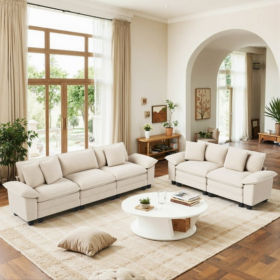 Sophia&William Modular Sectional Sofa Sets, Modern Cloud Couch 5-Seat Deep Sofa Oversized Sectional with 5 Pilliows for Living Room,Beige
