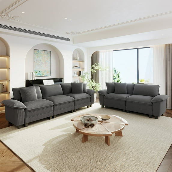 Sophia&William Sectional Sofa Sets, Modern Chenille Cloud Couch 5-Seat Deep Modular Sofa Oversized Sectional with 5 Pilliows for Living Room, Gray