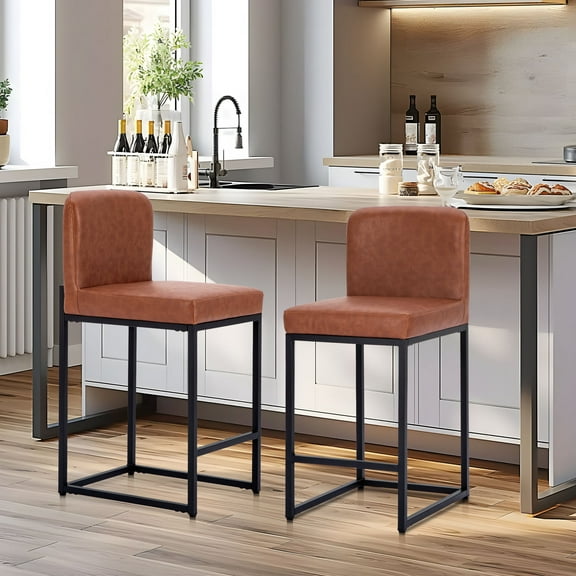Sophia & William Counter Height Bar Stools with High Backrest Set of 2 Comfortable Modern Counter Stools for Kitchen & Home, Brown