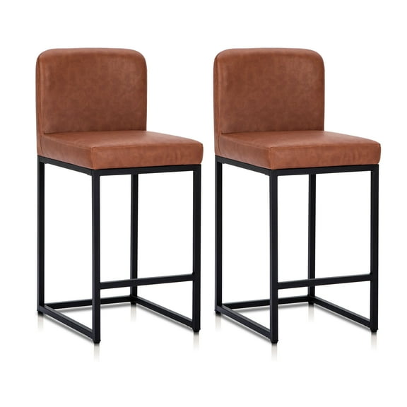 Sophia & William 24.6" Bar Stools Set of 2 PU Leather Counter Height Bar Stools with Back Modern Counter Height Chair for Kitchen Island, Brown