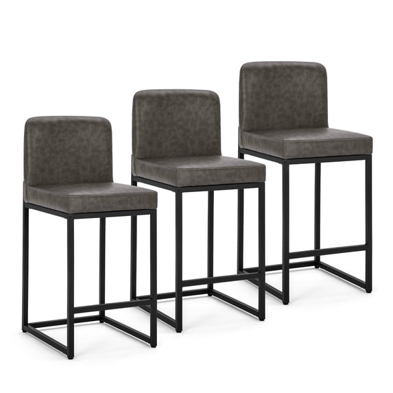 Sophia & William 24.6" Bar Stools Set of 3 PU Leather Counter Height Bar Stools with Back Modern Counter Height Chair for Kitchen Island, Gray