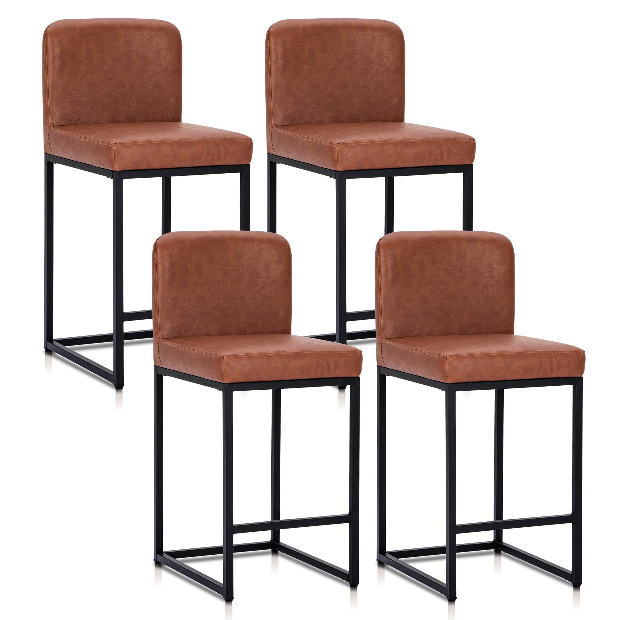 Sophia & William 24.6" Bar Stools Set of 4 PU Leather Counter Height Bar Stools with Back Modern Counter Height Chair for Kitchen Island, Brown