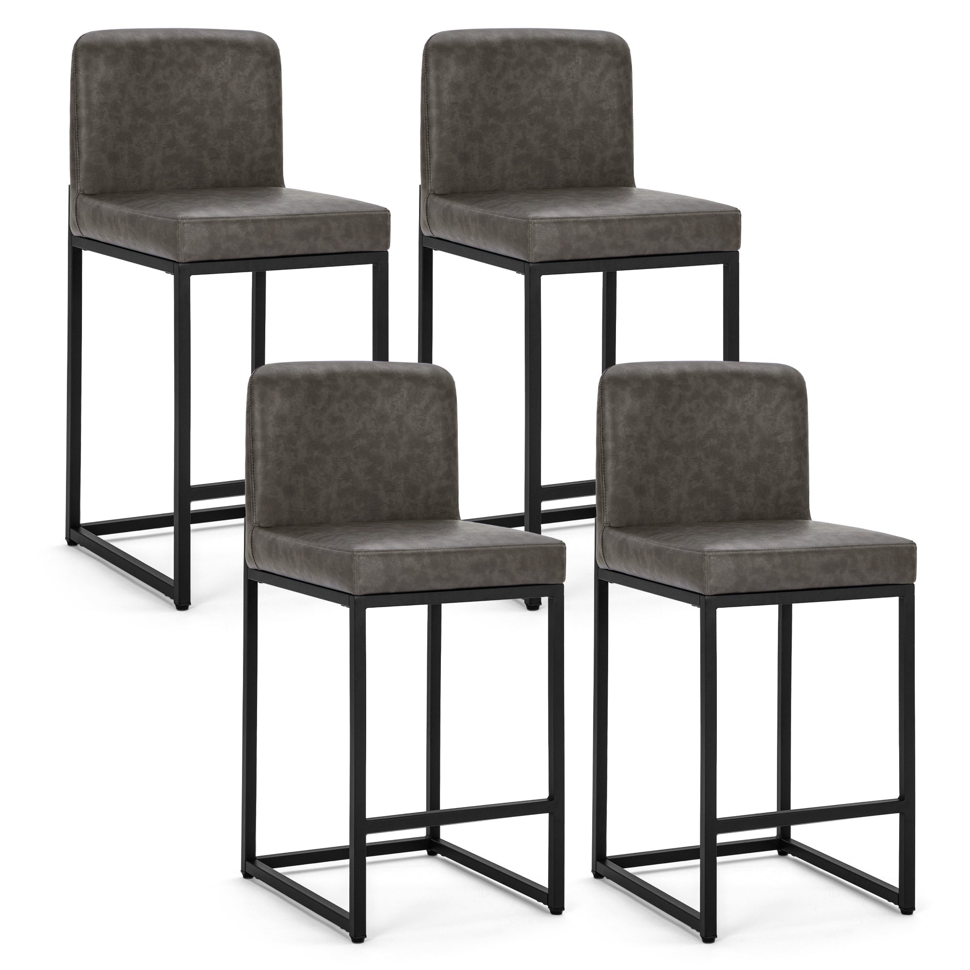 Sophia & William 24.6" Bar Stools Set of 4 PU Leather Counter Height Bar Stools with Back Modern Counter Height Chair for Kitchen Island, Gray