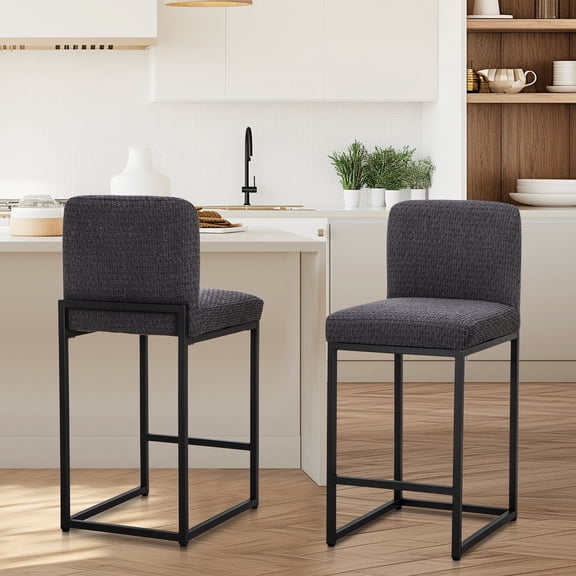 Sophia & William Counter Height Bar Stools with High Backrest 2 Pack Soft & Durable Chenille Fabric Bar Stools for Kitchen Island, Grayish Black
