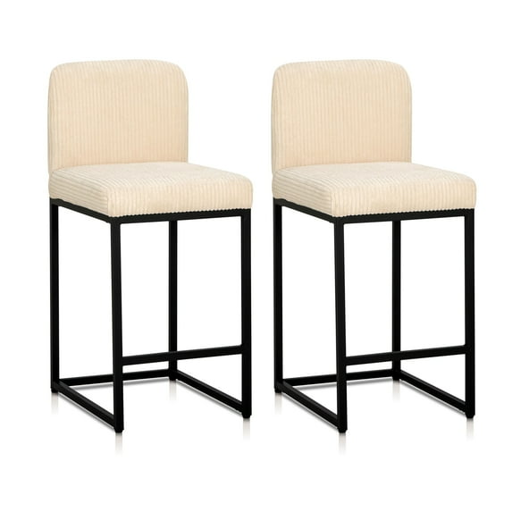 Sophia & William Counter Height Bar Stools with High Backrest 2 Pack Soft & Durable Vertical Striped Plush Bar Stools for Kitchen Island, Milky White