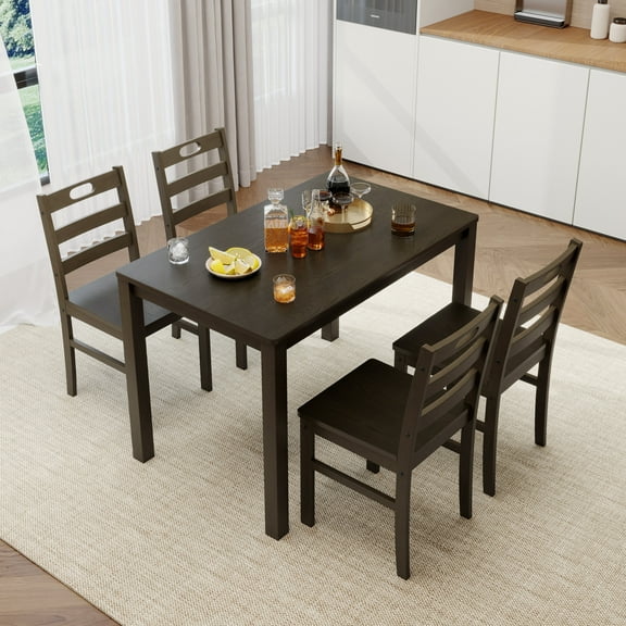 Alpha Joy Farmhouse Dining Table Set for 4 Solid Wood Kitchen Chairs and Table Set, Dark Walnut