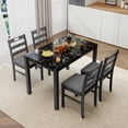 thumbnail image 1 of Alpha Joy Farmhouse Dining Table Set for 4, Faux Marble Rectangular Table with Solid Wood Paded Chairs, 1 of 11
