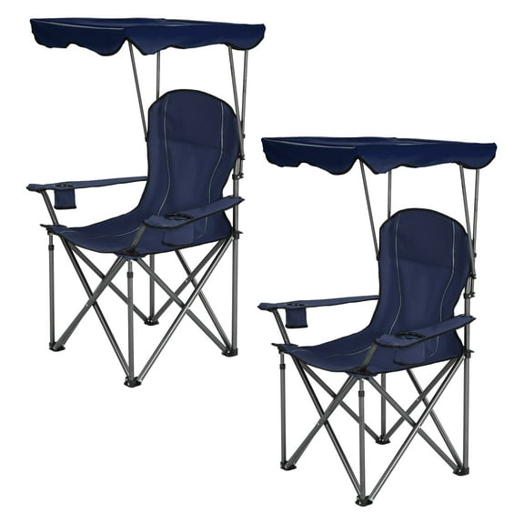 Sophia & William 2 Pack Folding Camping Chairs with Canopy Shade Portable Outdoor Beach Chairs with Storage Pocket and Cup Holder, Navy