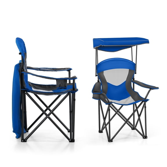 Sophia & William 2 Pack Oversized Folding Camping Chairs with Canopy Shade Portable Outdoor Beach Chairs with Storage Pocket and Cup Holder, Royal Blue