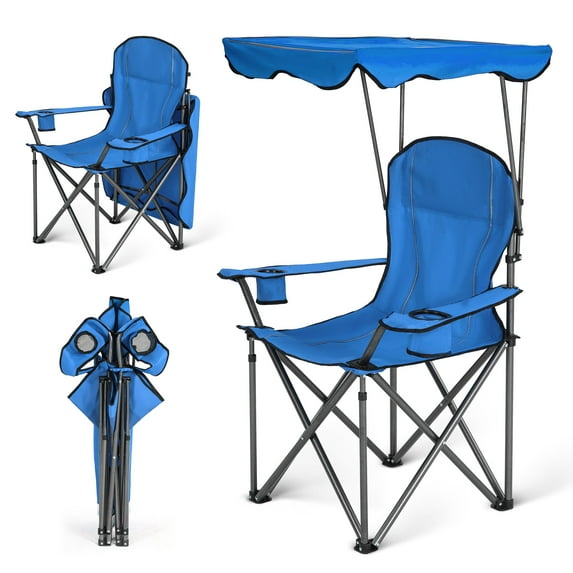 Sophia & William Folding Camping Chairs with Canopy Shade Portable Outdoor Beach Chairs with Storage Pocket and Cup Holder, Blue
