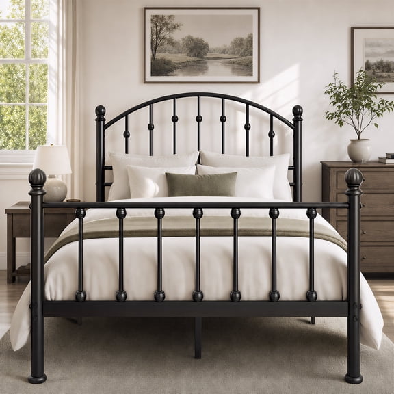 Sophia & William Full Size Metal Platform Bed Frame with Arched Headboard & Footboard, Easy Assembly, No Box Spring Needed, Black