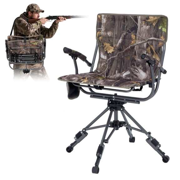 Alpha Joy Hunting Chair 330LBS Capacity Waterproof Camouflage Swivel Blind Chair with Patented 1-Second Quick Release Frame & Round Non-Slip Feet Outdoor, Camo