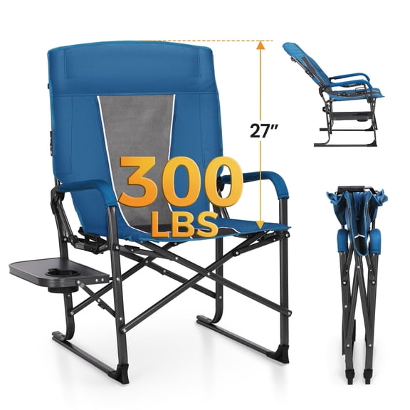 Sophia & William High Back Heavy-Duty Adjustable Director Chair Oversized Camping Chair with Side Table, Supports 300lbs, Blue