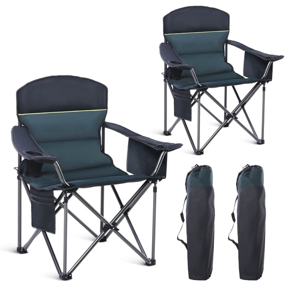 Sophia & William 2 Pack Oversized Camping Chairs Heavy-Duty Steel Frame Supports 450Lbs, Foldable Outdoor Lawn Chairs with Cup Holder and Side Pockets, Green
