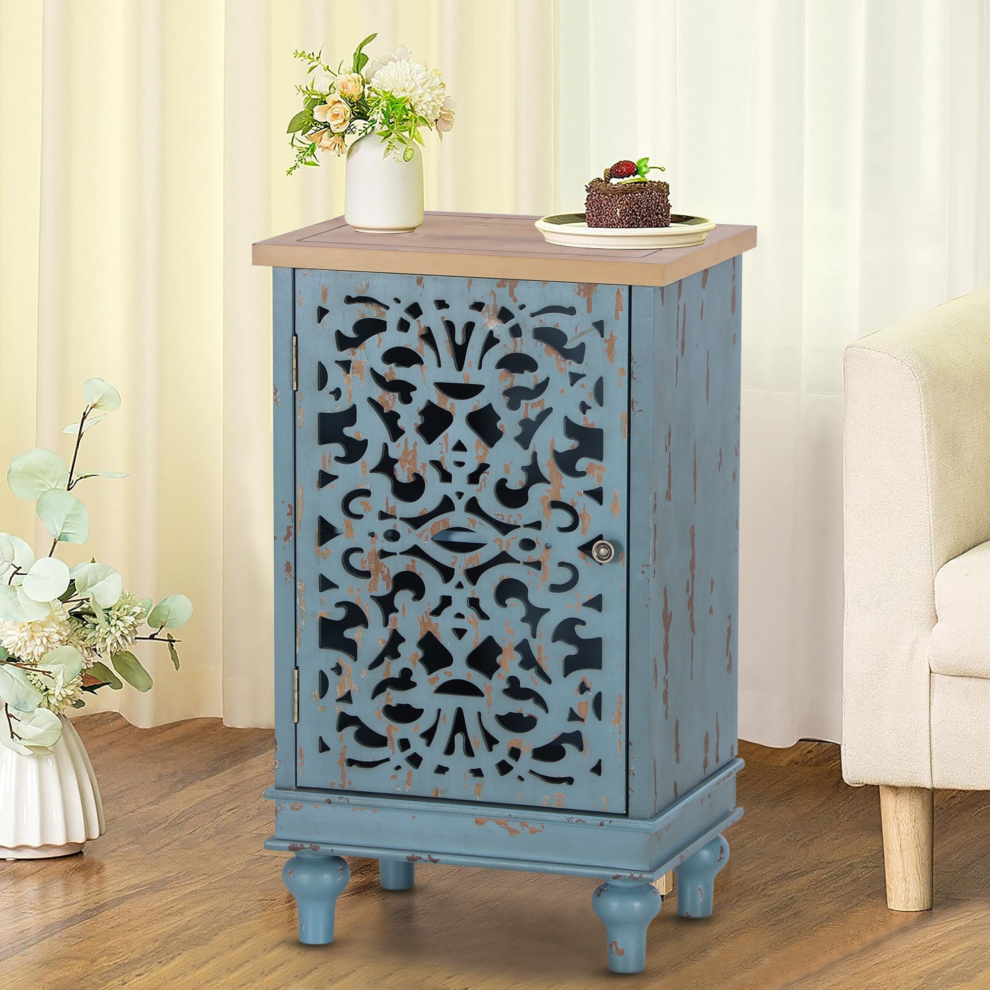 Sophia & William Rustic Wood Side Small Storage Cabinet End Table for ...