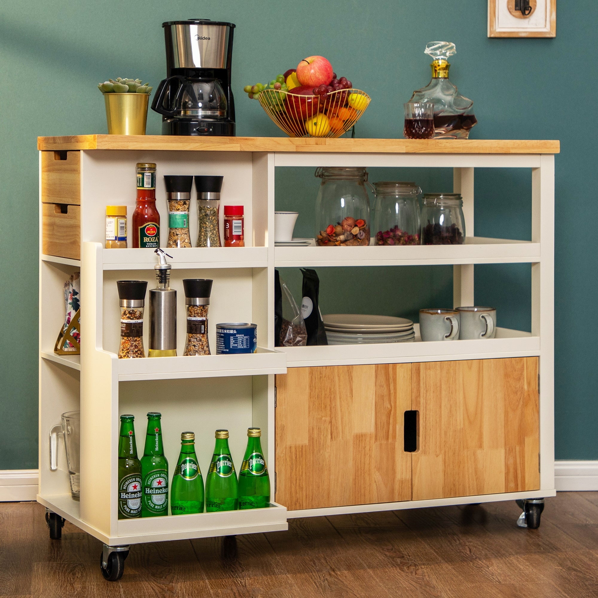 Sophia&William Kitchen Island Kitchen Cart on Wheels with Storage Drawer and Cabient-White