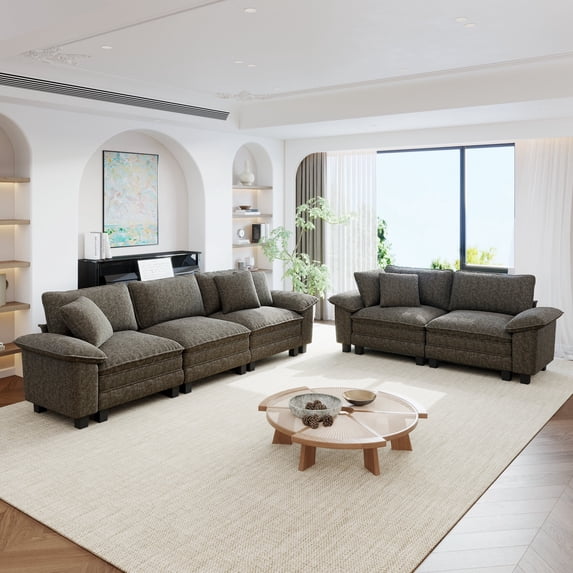 Sophia&William Sectional Sofa Sets, Oversized Cloud Couch Sofa Set 5-Seater Chenille Modular Sofa with 5 Pilliows & Deep Seat for Living Room, Ash Gray