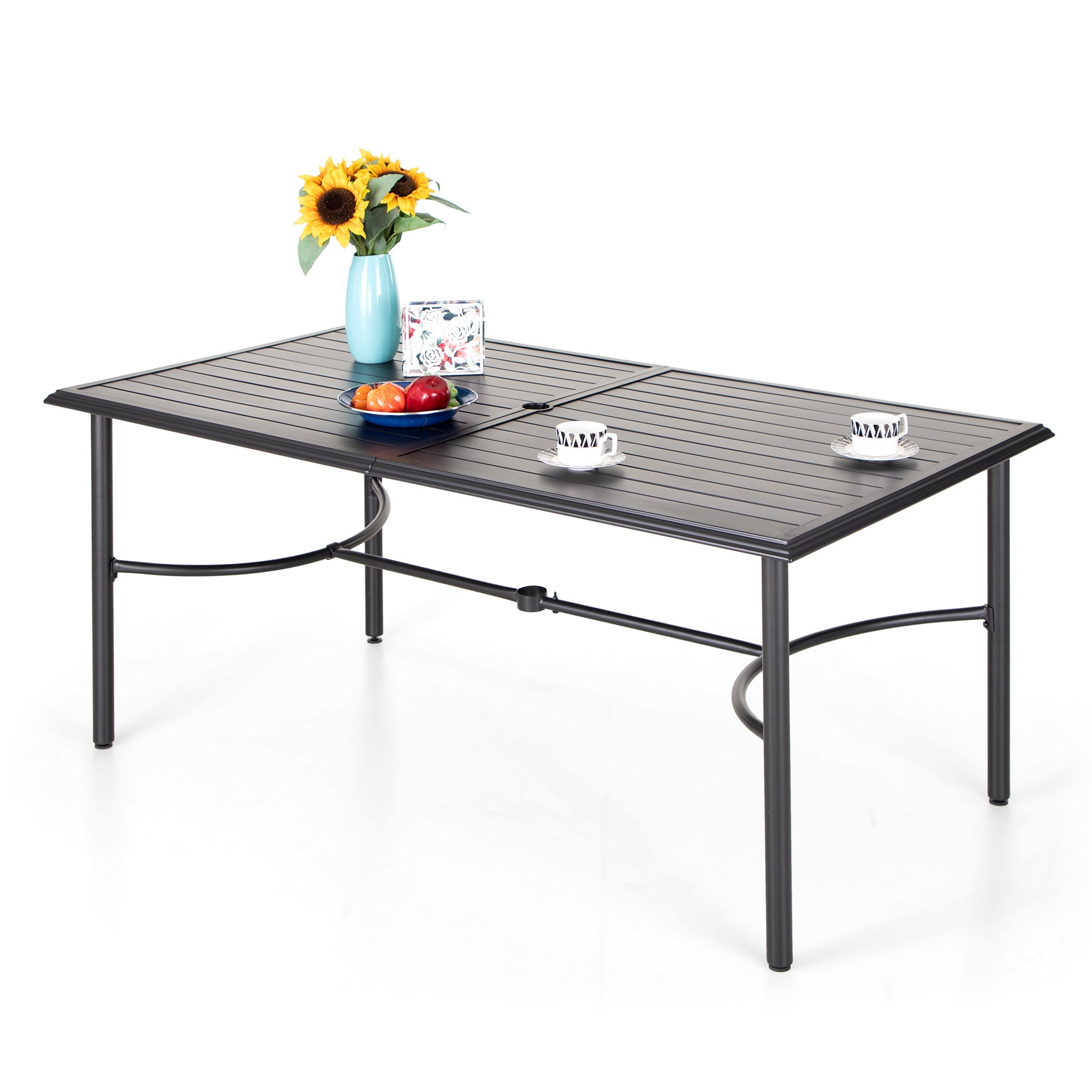 Sophia & William Metal 6 Seat Outdoor Patio Dining Table, Black