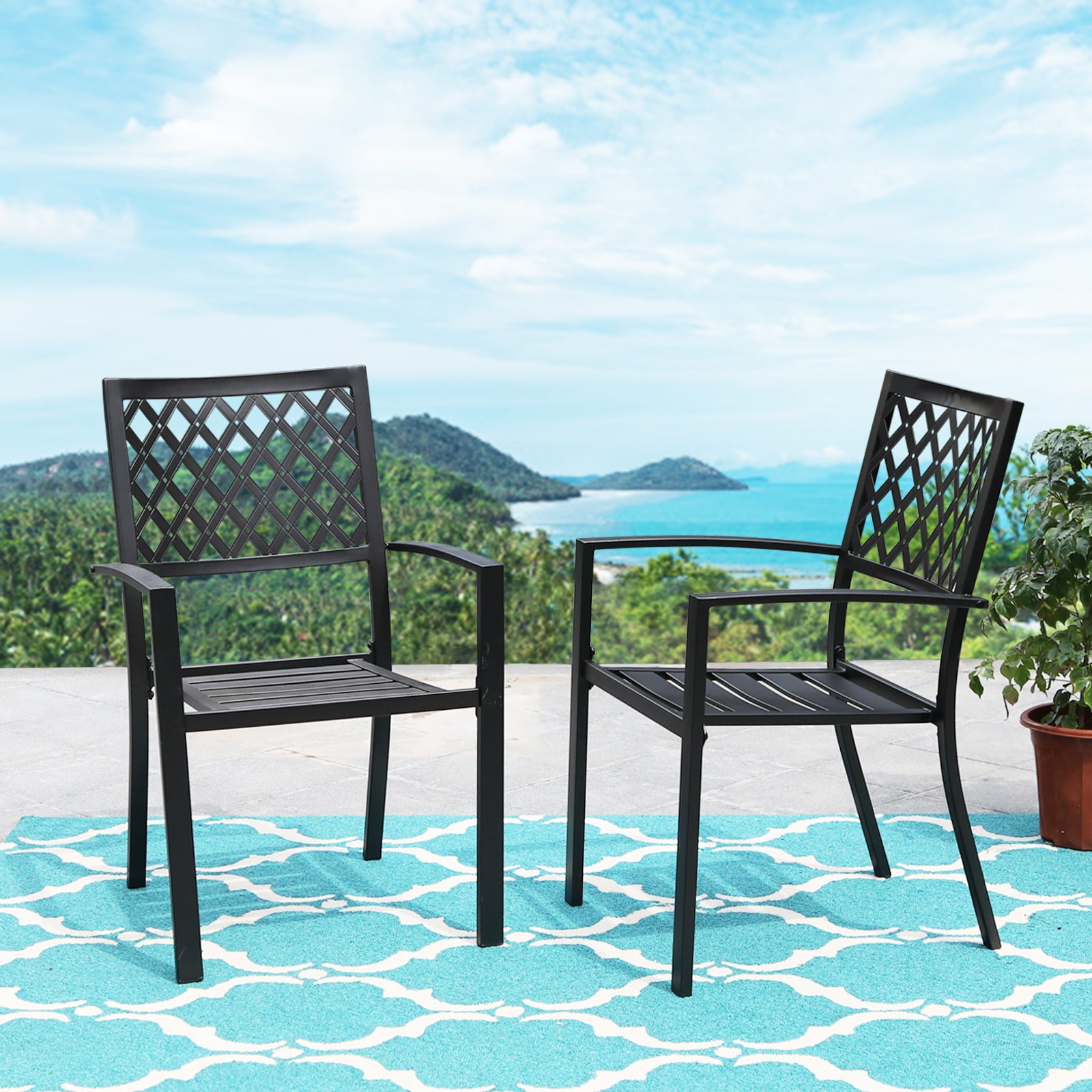 Sophia William Metal Outdoor Patio Dining Chair Stackable Chairs Set of 2 in Black